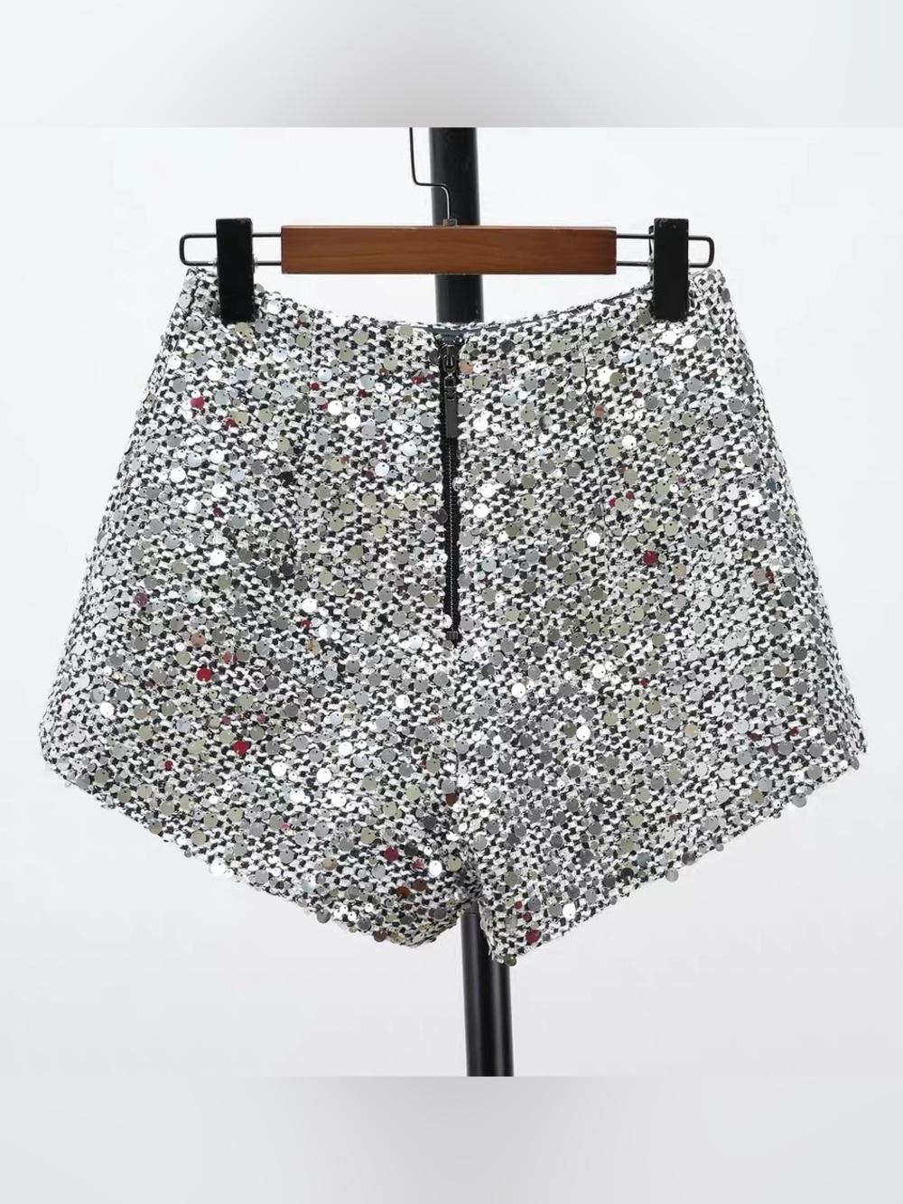 Bronx & Banco Blair Silver Sequin Embellished Mini HighRise Shorts NWOT - Picture 3 of 9
